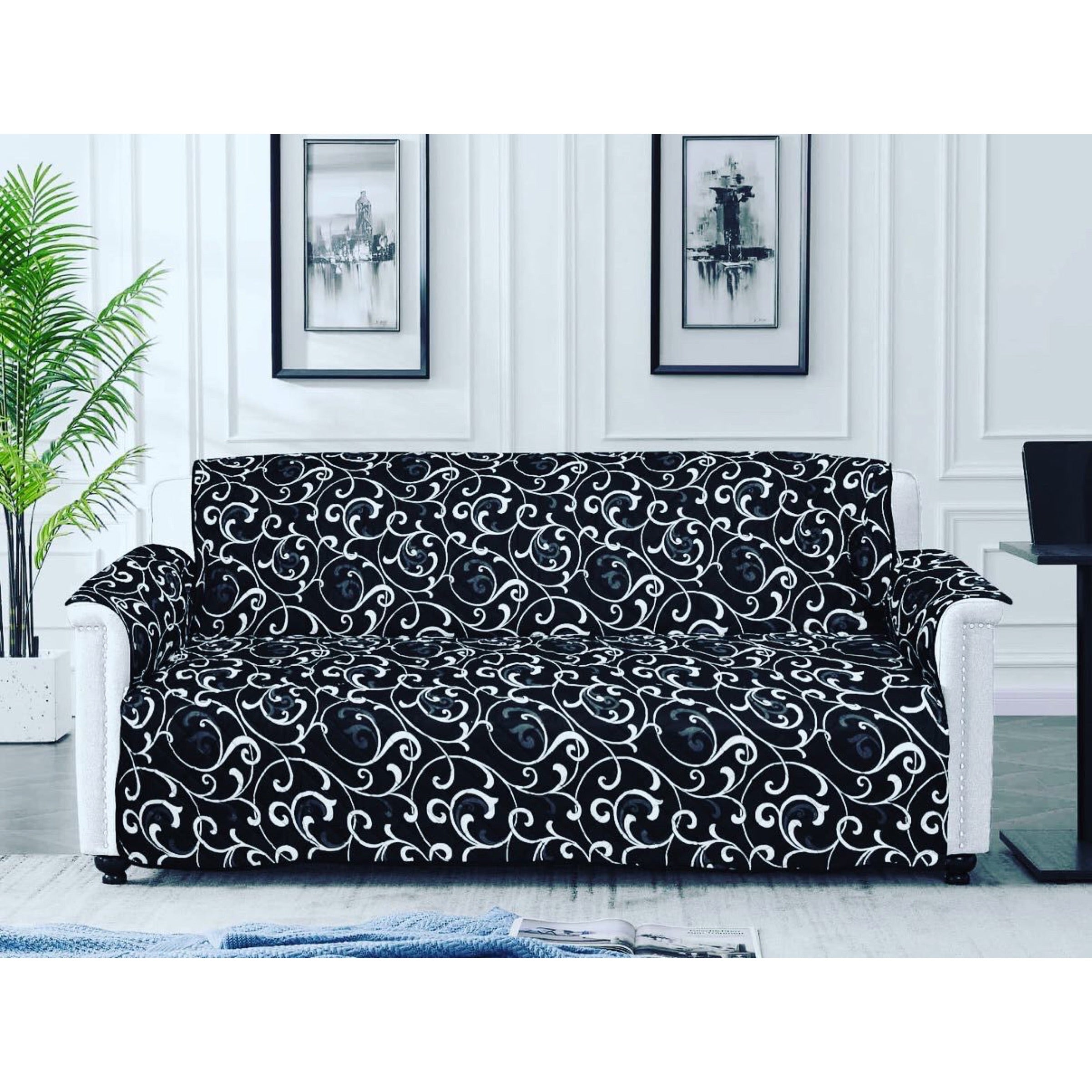 COTTON PRINTED SOFA RUNNER SOFA COAT (Black Printed)