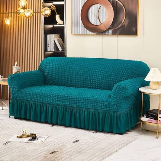 RUFFELED SUR SUCKER TURKISH SOFA COVER - Teal
