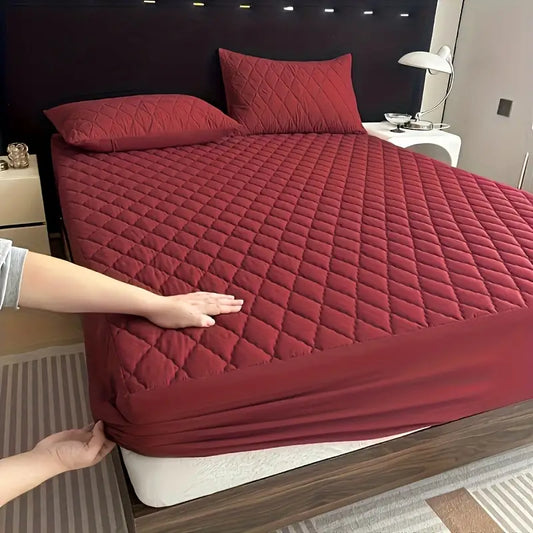 Cotton Quilted Waterproof Mattress Cover - Mahroon