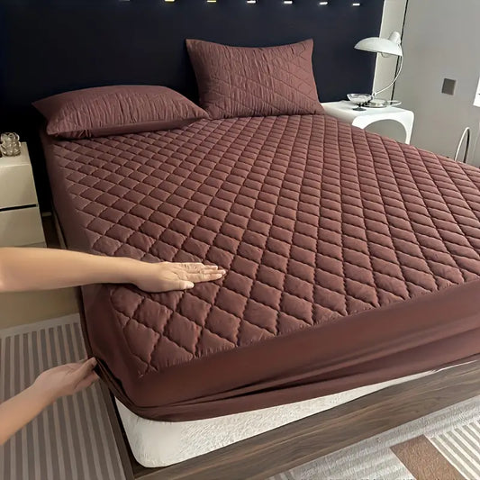 Cotton Quilted Waterproof Mattress Cover - Brown