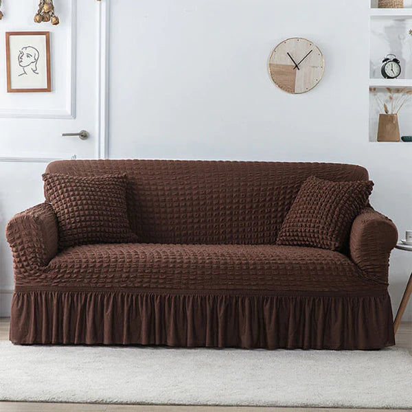 RUFFELED SUR SUCKER TURKISH SOFA COVER - Brown