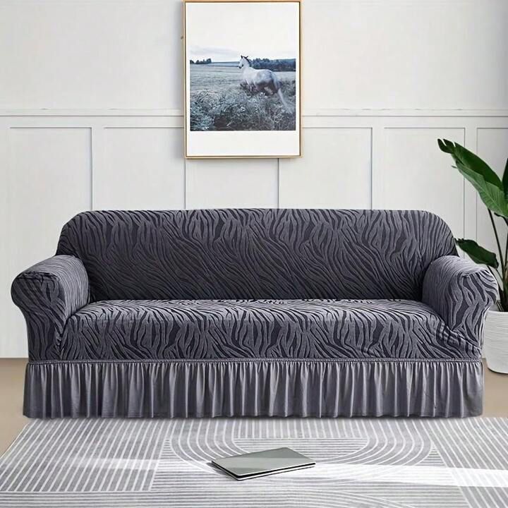 Zebra Velvet Turkish Sofa Cover - Grey