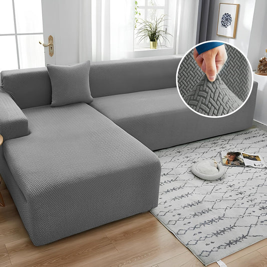 Stripe Jacquard L Shape Sofa Cover -Grey