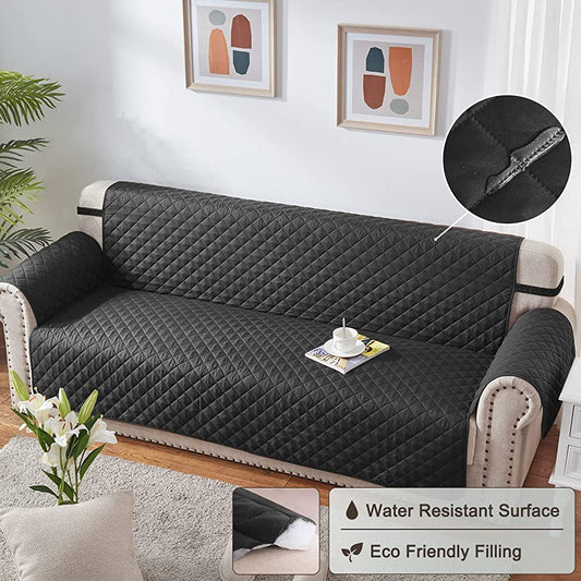 COTTON QUILTED SOFA RUNNER - SOFA COAT (Black)