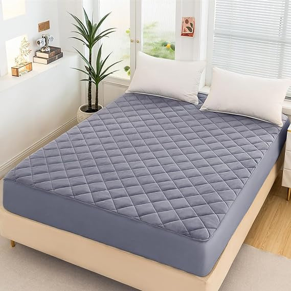 Cotton Quilted Waterproof Mattress Cover - Grey