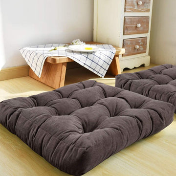 Velvet Square Floor Cushions With Ball Fiber Filling (2 Pieces) - Brown