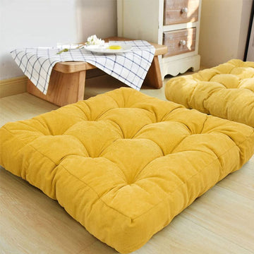 Velvet Square Floor Cushions With Ball Fiber Filling (2 Pieces) - Yellow