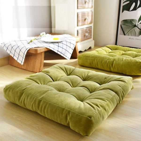 Velvet Square Floor Cushions With Ball Fiber Filling (2 Pieces) - Olive