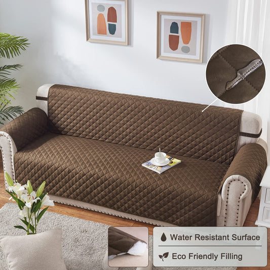 WATERPROOF COTTON QUILTED SOFA COVER - SOFA RUNNERS (BROWN)