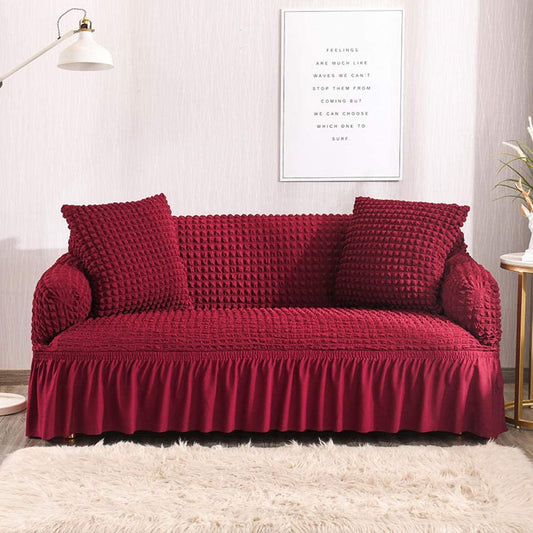 RUFFELED SUR SUCKER TURKISH SOFA COVER - Maroon