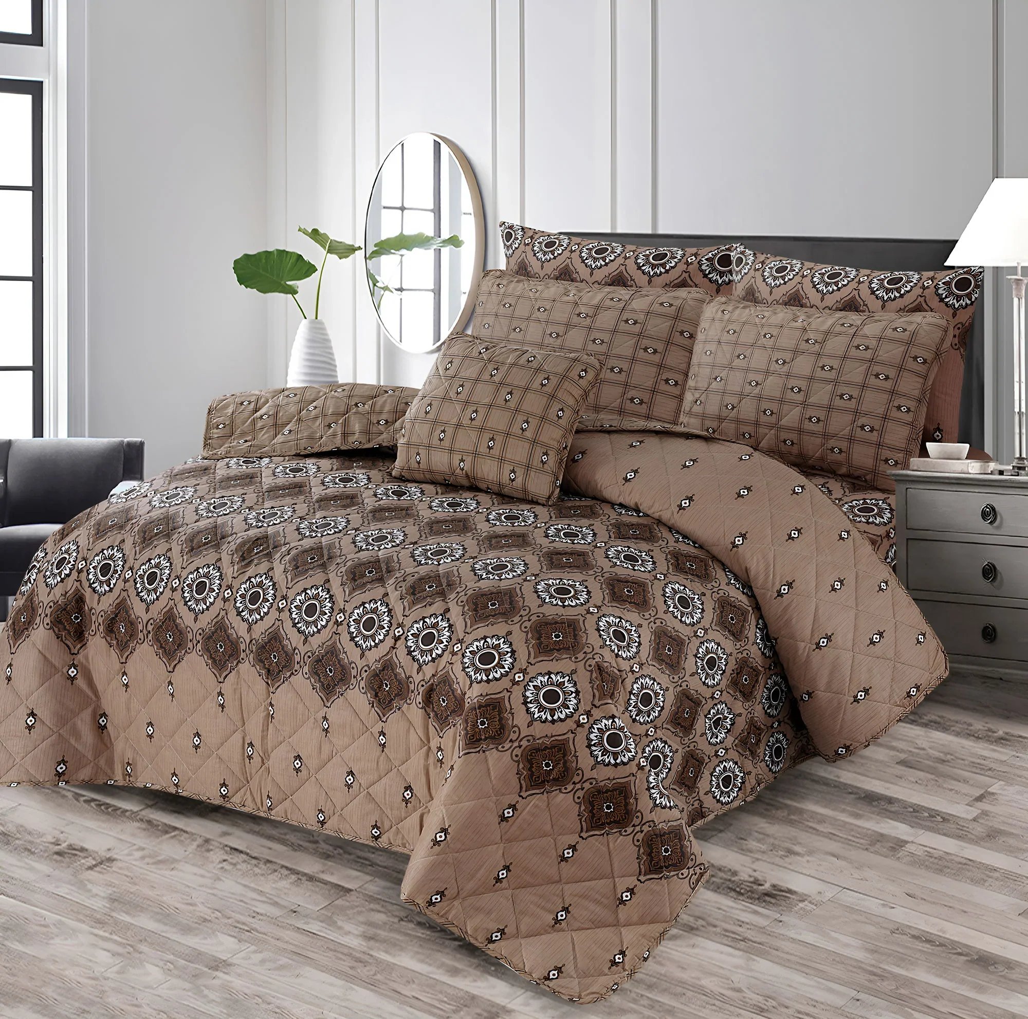 7 Pcs Quilted Comforter Set 348