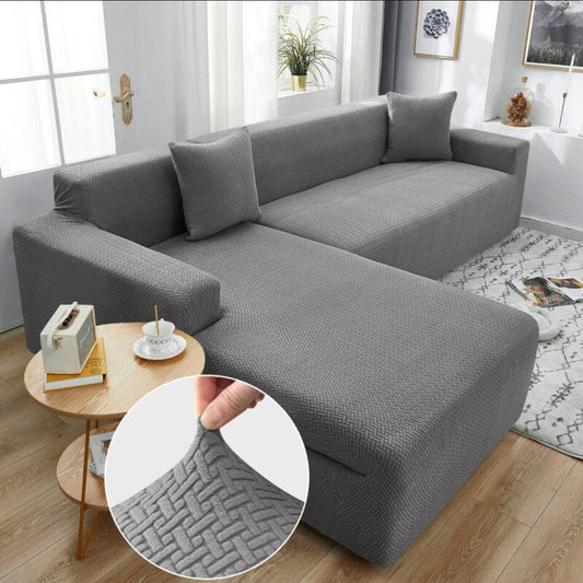 Stripe Jacquard L Shape Sofa Cover -Grey