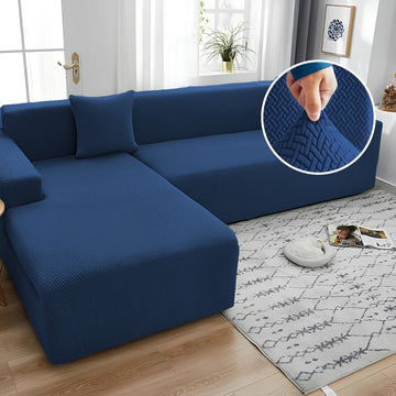 Stripe Jacquard L Shape Sofa Cover - Navy blue