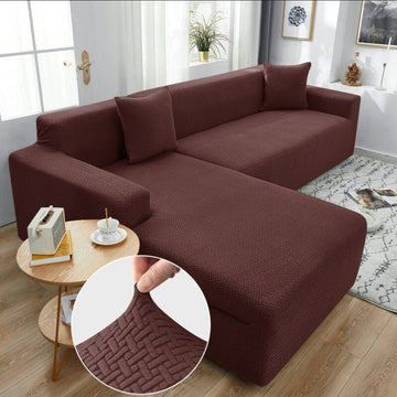 Stripe Jacquard L Shape Sofa Cover - Brown