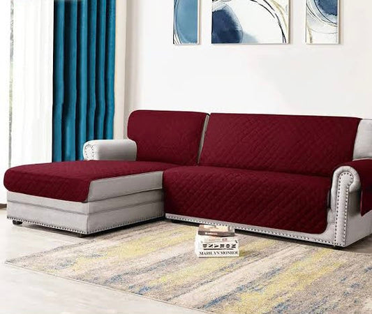 COTTON QUILTED L-SHAPE SOFA RUNNER - SOFA COAT (Maroon)