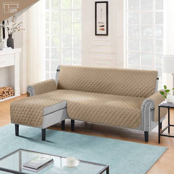 COTTON QUILTED L-SHAPE SOFA RUNNER - SOFA COAT (BEIGE SKIN YELLOW)